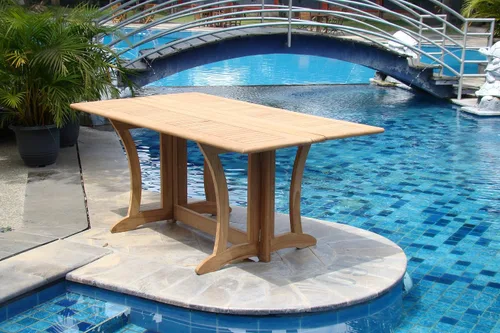 Vista 2 de Juego de comedor de 5 piezas de lujo de madera de teca grado A para exteriores, mesa rectangular plegable de 69 pulgadas de Warwick y 4 sillas Devon