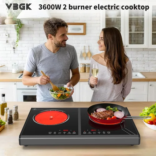 Vista 7 de VBGK Placa de cocina eléctrica, estufa de 110 V 3600 W, encimera de 22 pulgadas con 9 niveles de potencia, control táctil LED, protección contra