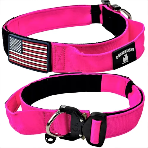 Vista 7 de Collar táctico para perro con asa, nailon resistente de 1.5 pulgadas de grosor, hebilla de liberación rápida de metal de estilo militar y anillo