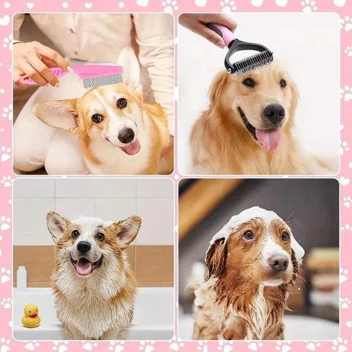 Vista 7 de 10 in 1 Pet Grooming Kit Dog Cat Self Cleaning Slicker Brush Set with Nail Clipper File Flea Comb Finger Toothbrushes for Small Pets