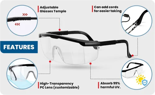 Vista 5 de Paquete de 3 gafas de seguridad antivaho y a prueba de roturas, ANSI Z87.1 y EN 166, resistentes a los rayos UV, gafas de seguridad, marco ancho