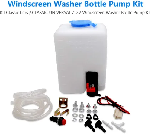Vista 3 de Kit de botella universal para limpiaparabrisas con manguera de bomba, chorros, interruptor de cableado para VW Classic Car 12V, barco y marino