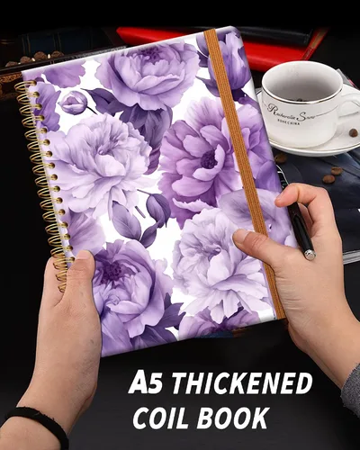 Vista 2 de Cuaderno de escritura en espiral a rayas, diario universitario forrado de tapa dura A5 para mujeres y niñas, encuadernación fuerte de doble alambre