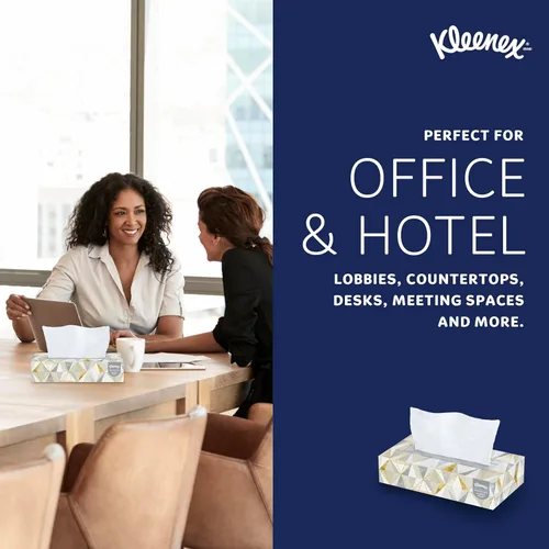 Vista 8 de Kleenex Pañuelo facial profesional, a granel (03076), 2 capas, blanco, cajas de pañuelos faciales planas para negocios, estuche de conveniencia