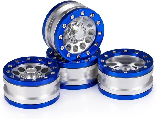 Vista 6 de MOHERO Juego de llantas de aleación Beadlock Crawler de 1.9 pulgadas para RC 1/10 Modelo Crawler SCX10, paquete de 4 (azul)