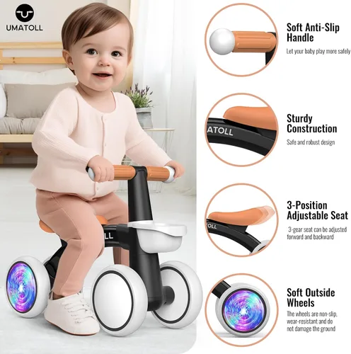 Vista 3 de Umatoll Juguetes de bicicleta de equilibrio para bebés de 1 año, asiento ajustable, regalos de cumpleaños para niños de 12 a 24 meses