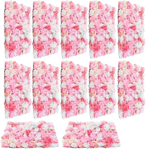 Vista 11 de Paneles de pared de flores 3D, 12 paneles de pared de flores artificiales, rosas de seda, fondo de pared de flores sintéticas decorativas