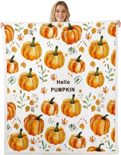 Vista 8 de Manfei Hello Fall Throw Blanket Pumpkin Maple Leaf Plaid Patchwork Fleece Blanket Autumn Theme Cozy Throws for Bed Couch Sofa,Kids Boys Girls Room