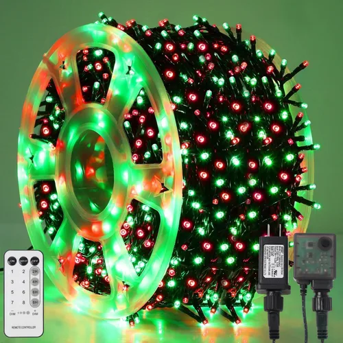 Vista 27 de YEGUO 500 luces LED de Navidad rosas de 165 pies, impermeables, para exteriores, cadena de luces de alambre verde para interiores, 8 modos de luces
