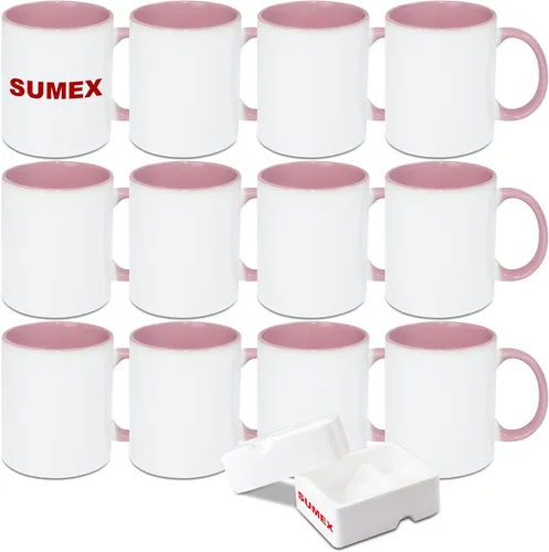 Vista 9 de Sumex Tazas de sublimación de 11 onzas, juego de 12 tazas de café de cerámica para té, leche, café con leche, interior azul y mango