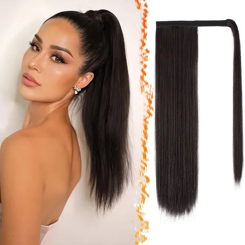 Vista 26 de BARSDAR Extensión de Cola de Caballo Corta y Recta - Extensiones de Cabello de Cola de Caballo con Cordón de 14 Pulgadas en Negro para Mujeres
