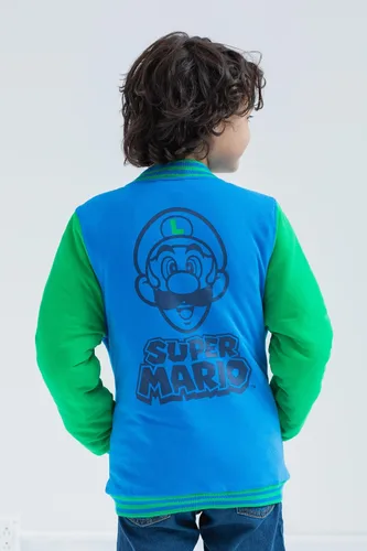 Vista 3 de SUPER MARIO Nintendo Mario Luigi Varsity Bomber - Chaqueta para niños pequeños a grandes