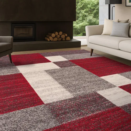 Vista 33 de Rugshop Alfombra Contemporánea Azul con Cajas Geométricas Antideslizante y sin Desprendimiento para Sala de Estar, Comedor y Oficina, 20" x 30