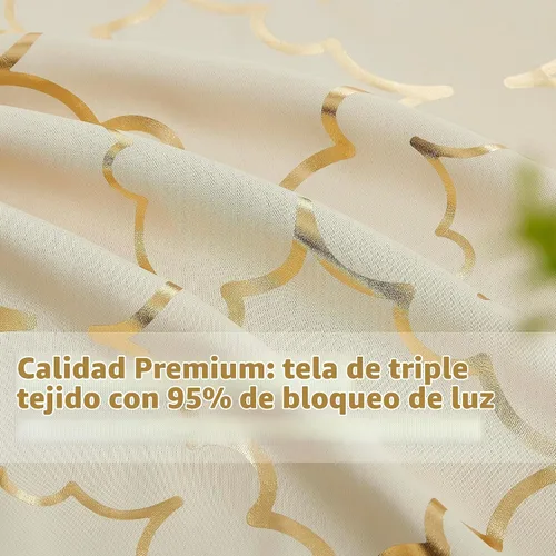 Vista 5 de Purainbow Cortinas opacas beige para dormitorio, sala de estar con paneles de impresión de lámina dorada, oscurecimiento de la habitación