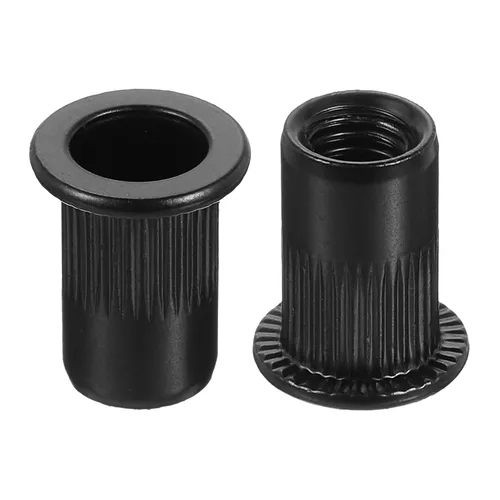 Vista 13 de uxcell Tuercas de remache M4 de acero al carbono chapadas en zinc moleteado cabeza plana roscada tuerca de inserción negra 20 piezas