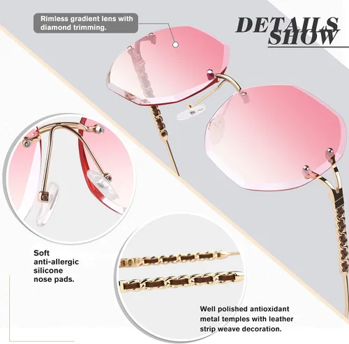 Vista 3 de Oversized Sunglasses for Women Trendy Rimless Ladies Shades 100 UV Protection70s Fashion Gradient Shades for Women