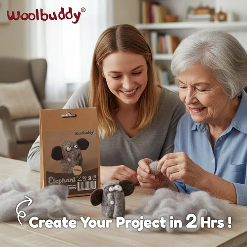 Vista 3 de Kit de fieltro de aguja Woolbuddy para principiantes y adultos – Kit de iniciación de animales de fieltro DIY con lana natural, agujas para fieltro