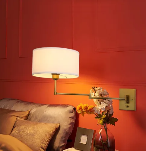 Vista 9 de Aplique de pared con cable enchufable de tela vintage, lámpara de pared con brazo oscilante para interiores con interruptor de encendido/apagado