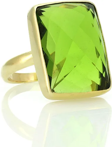 Vista 3 de Juego de bisel anillo rectangular de peridoto Joyería llena de oro Anillo de piedra natal de agosto para mujer