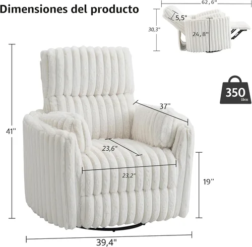 Vista 2 de Jocisland - Silla reclinable eléctrica para guardería, mecedora giratoria, color crema