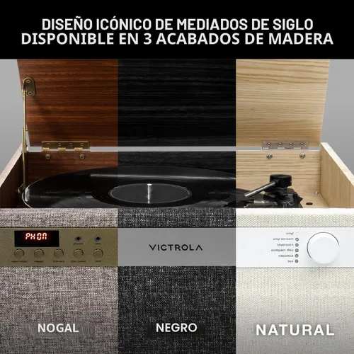 Vista 3 de Victrola Century 6-en-1 Reproductor de discos de vinilo y centro de música – Tocadiscos de 3 velocidades, reproductor de CD y cassette, VINYLSTREAM