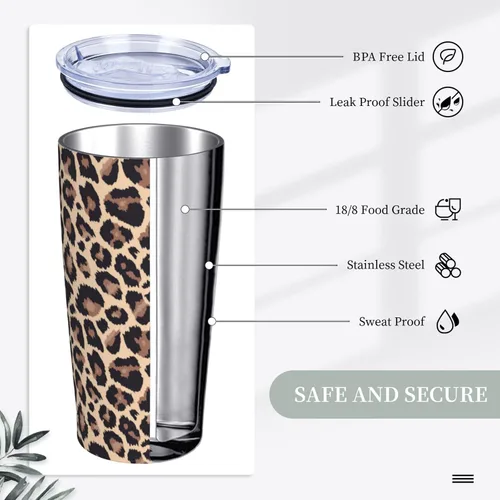 Vista 3 de Yobvec - Vaso con estampado de guepardo, con tapa y popote, de 20 onzas, taza aislada de acero inoxidable, regalos con estampado de leopardo