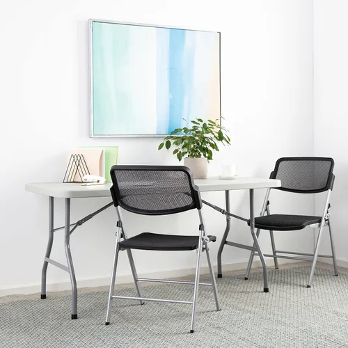 Vista 2 de Office Star ProGrid - Silla plegable de lujo transpirable para asiento y respaldo, paquete de 2, marco con acabado plateado