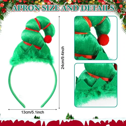 Vista 2 de Toulite Juego de 24 delantales de elfo de Navidad con diademas, disfraces de fiesta de Navidad, delantales a granel para adultos y niños para hornear