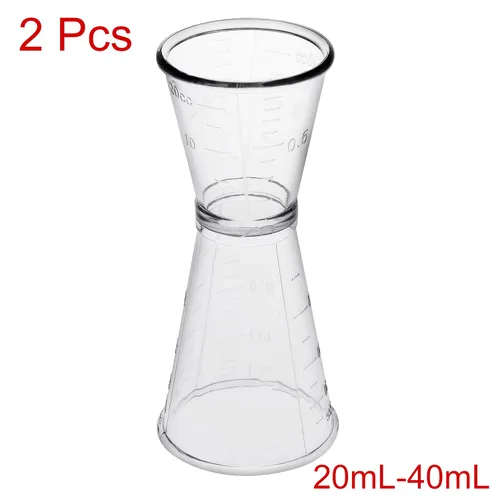 Vista 2 de uxcell 2 unids doble claro Jigger plástico medida taza para bar fiesta cocina herramienta 1.4 fl oz/0.7 fl oz