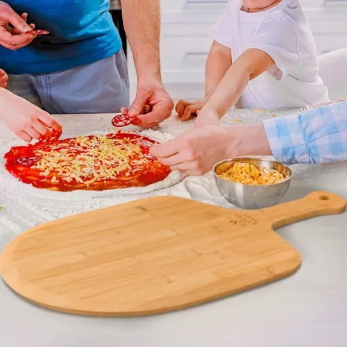 Vista 6 de Zulay (mediana de 12 pulgadas) auténtica madera de bambú para pizza, paleta de pizza de bambú natural con bordes fáciles de deslizar y mango