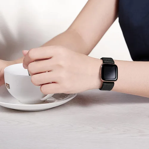 Vista 5 de Bandas elásticas de nailon y correas de silicona de encaje compatibles con Fitbit Versa 3/Versa 4/Sense/Sense 2, correas de repuesto ajustables