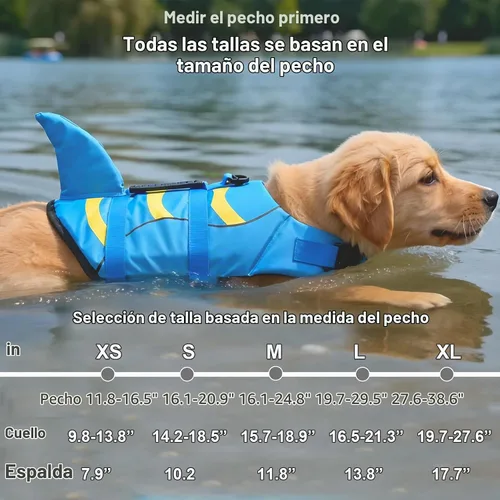Vista 3 de Chaleco salvavidas para perros de Fragralley Shark, chaleco salvavidas ajustable para perros con aleta de tiburón, adecuado para perros pequeños