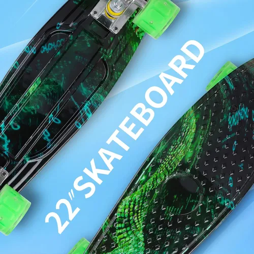 Vista 6 de Patinetas, Monopatín Completo de 56 cm, Mini Cruiser para Niños, Niñas, Adolescentes Principiantes con Ruedas de Luces Intermitentes Coloridas