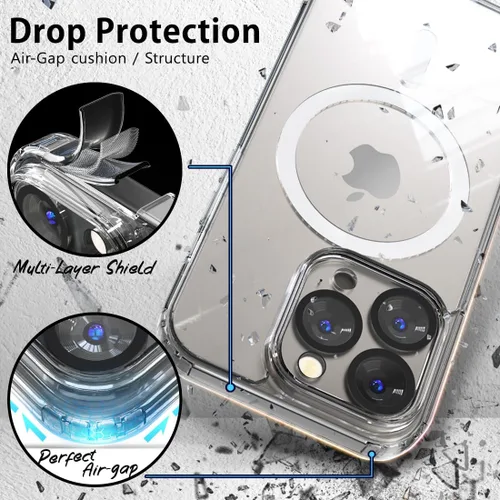 Vista 5 de Compatible con iPhone 15 Pro, parte trasera de policarbonato transparente + funda de parachoques de TPU, compatible con MagSafe, esquinas que