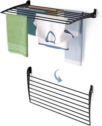 Vista 18 de foxydry Rejilla de secado plegable para montar en la pared, plegable que ahorra espacio, 24 pulgadas Negro - Cerrando