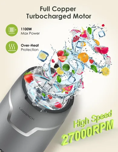 Vista 2 de Batidora de Smoothies, Licuadora Personal de 1100W para Batidos y Smoothies, Combo de Licuadoras y Molinillo para Cocina con 2 * 22 Oz Vasos Para