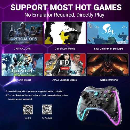 Vista 7 de arVin Mobile Game Controller for iPhoneiPadiOSAndroidTabletPCPS5PS4PS3Switch Transparent Bluetooth Gaming Gamepad Joystick with Phone HolderBack