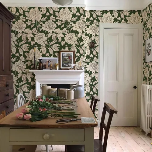 Vista 5 de Simon&Siff Papel Tapiz Lineal Floral, Papel Tapiz Blanco y Negro Despegar y Pegar Flores Boceto Papel de Pared Floral Removible para Dormitorio Baño