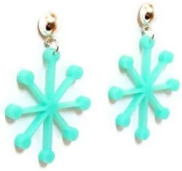 Vista 6 de Mid Century Modern Sputnik Dangle Earrings, Womens Retro Mid Century Aqua Flower Shape Drop Earrings