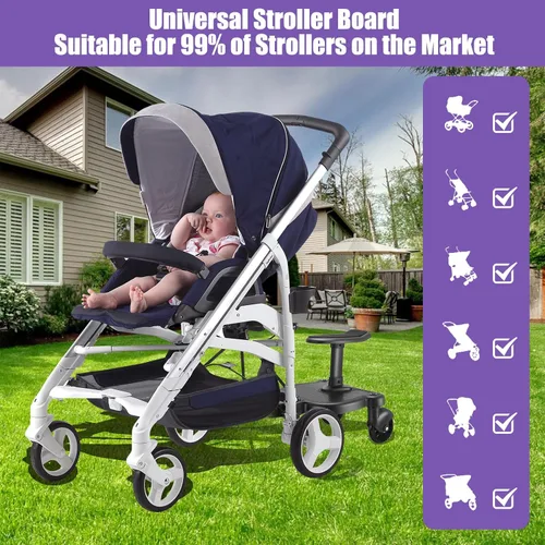 Vista 7 de Tabla universal para cochecito, 2 en 1, para sentarse y pararse con asiento desmontable, tabla para cochecito adecuada para el 99%