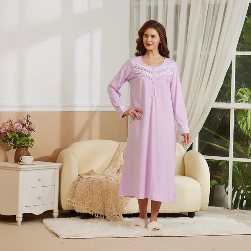 Vista 4 de Keyocean. - Camisón largo para mujer, de algodón, suave, ligero, ropa de dormir y de descanso para el verano.