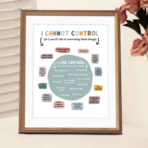 Vista 7 de Impresión con texto en inglés «What I Can and Cannot Control», decoración de oficina de terapia, decoración de pared para consejero escolar, regalo