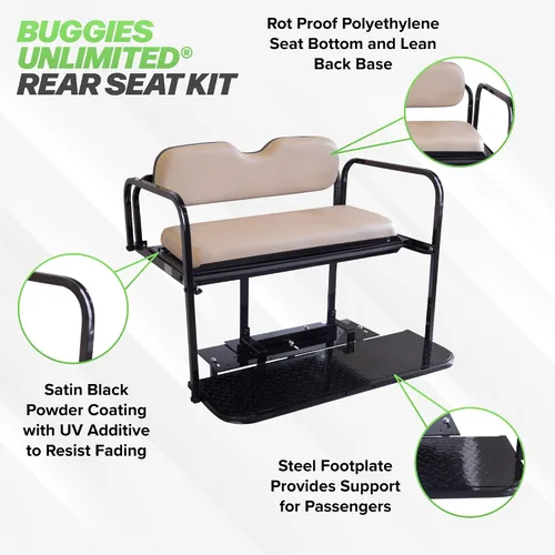 Vista 2 de Buggies Unlimited Club Car Precedent - Kit de asiento trasero abatible para carrito de golf con marco de acero, compatible con modelos 2004 en Buff