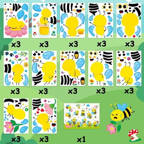 Vista 2 de Haz tu propia abeja de miel, paquete de 36 calcomanías para primavera y verano, hazlo tú mismo para abejas, minas, abejorros, regalos de fiesta