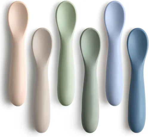 Vista 10 de 6 piezas de cucharas de silicona para alimentación de bebé, primera etapa con punta suave fácil para las encías, cuchara de entrenamiento para Azul