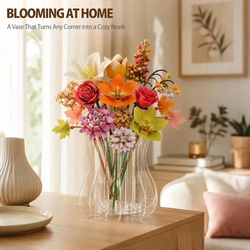 Vista 4 de Upgraded Acrylic Vase for Lego Flowers Bouquet, 3.4mm Thickened, 33 Holes
