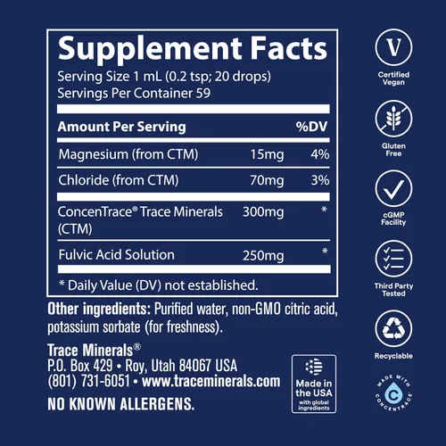 Vista 6 de Trace Minerals - Ácido fúlvico iónico de 250 mg - Suplemento mineral esencial para apoyar la hidratación y la producción de energía - Ayuda a
