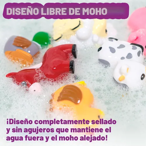 Vista 4 de Tub Works® Barnyard™ - Juguetes de baño sin moho, paquete de 6 Diseño de juguetes de baño sellados y sin agujeros que mantiene la humedad fuera