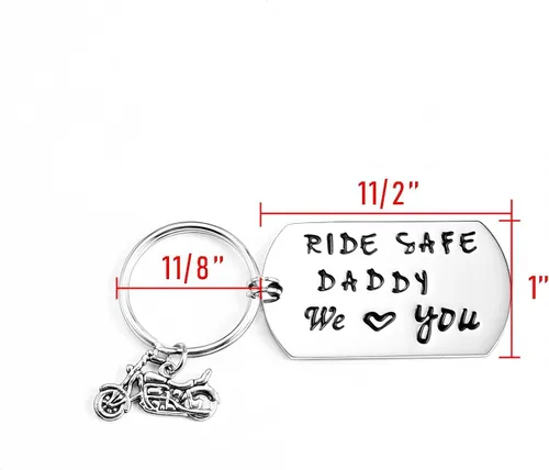 Vista 7 de SUNSH Ride Safe Daddy - Llavero con texto en inglés We Love You para hombres, papá, motero, motociclista, regalos para padre de hijahijo, plateado