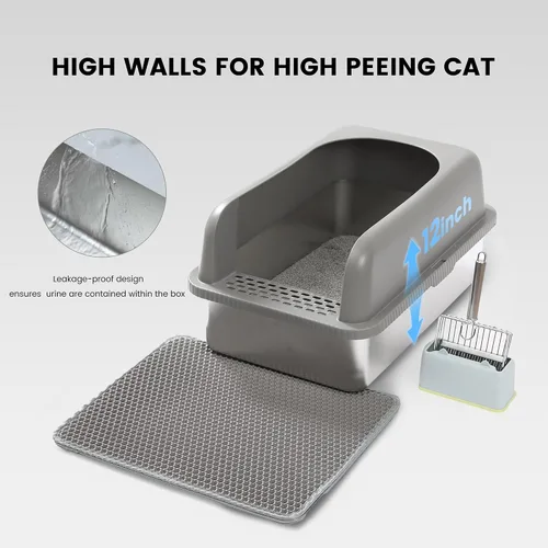 Vista 3 de Caja de arena para gatos de acero inoxidable XL para gatos grandes- Caja de arena de metal extra grande con tapa, incluye pala de arena de metal
